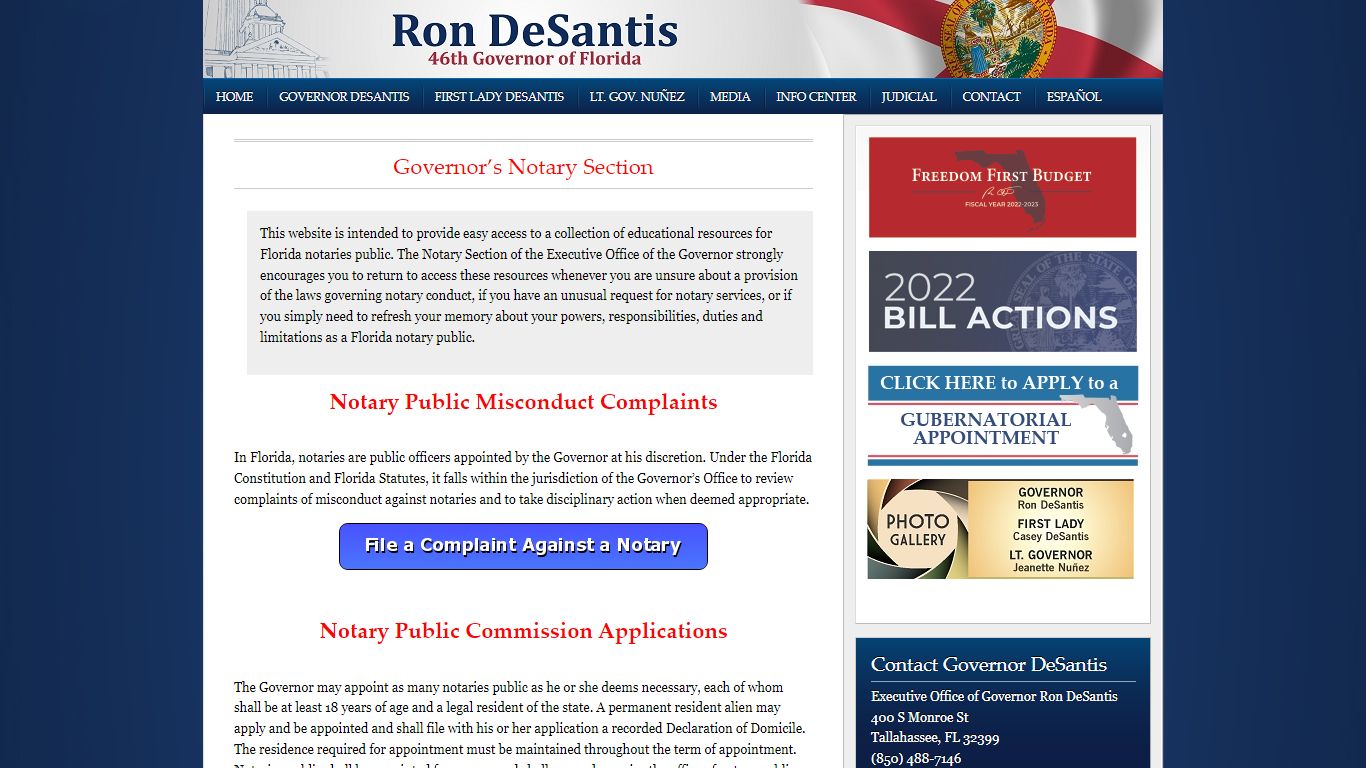 Governor’s Notary Section